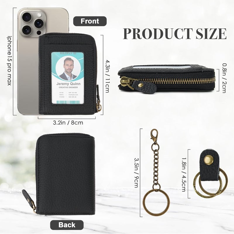 kilofly Genuine Leather Card Slot ID Holder Wallet + Keychain Cable Organizer - Image 5